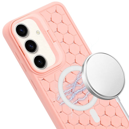 For Samsung Galaxy S24+ 5G Honeycomb Radiating Lens Holder Magsafe Phone Case(Pink) - Galaxy S24+ 5G Cases by buy2fix | Online Shopping UK | buy2fix