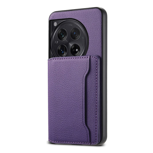 For OnePlus 12 Calf Texture Card Bag Design Full Coverage Phone Case(Purple) - OnePlus Cases by buy2fix | Online Shopping UK | buy2fix