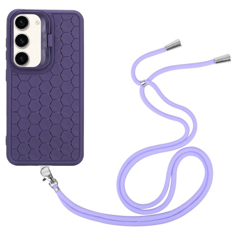 For Samsung Galaxy S23 5G Honeycomb Radiating Lens Holder Magsafe Phone Case with Lanyard(Purple) - Galaxy S23 5G Cases by buy2fix | Online Shopping UK | buy2fix