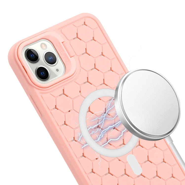 For iPhone 16 Pro Max Honeycomb Radiating Lens Holder Magsafe Phone Case with Lanyard(Pink) - iPhone 16 Pro Max Cases by buy2fix | Online Shopping UK | buy2fix