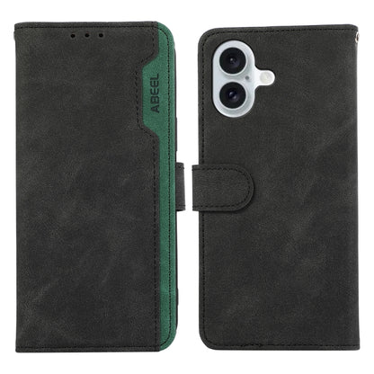 For iPhone 16 Plus ABEEL Color Block Magnetic RFID Leather Phone Case(Black-Green) - iPhone 16 Plus Cases by buy2fix | Online Shopping UK | buy2fix