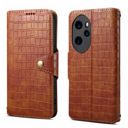 For Honor 100 Pro Denior Crocodile Texture Oil Edge Leather Phone Case(Brown) - Honor Cases by Denior | Online Shopping UK | buy2fix