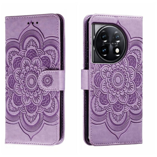 For OnePlus 11 Sun Mandala Embossing Pattern Phone Leather Case(Purple) - OnePlus Cases by buy2fix | Online Shopping UK | buy2fix