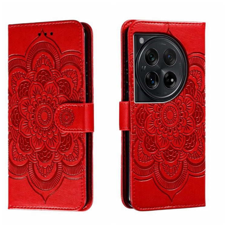 For OnePlus 12 Sun Mandala Embossing Pattern Phone Leather Case(Red) - OnePlus Cases by buy2fix | Online Shopping UK | buy2fix