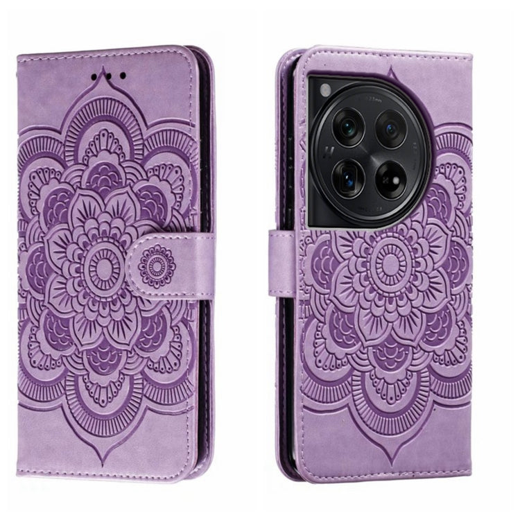 For OnePlus 12 Sun Mandala Embossing Pattern Phone Leather Case(Purple) - OnePlus Cases by buy2fix | Online Shopping UK | buy2fix