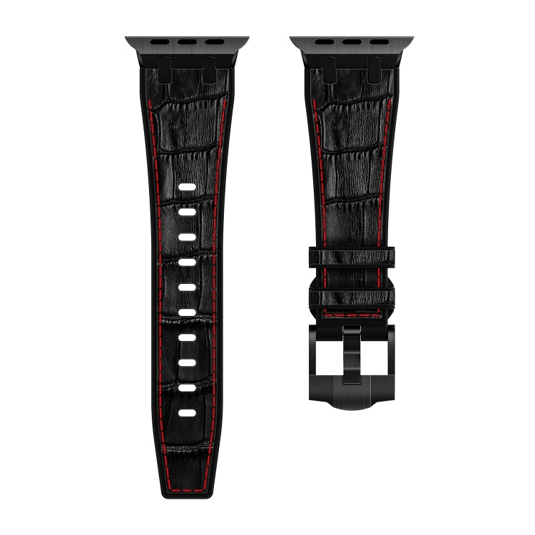 For Apple Watch Series 8 41mm Crocodile Texture Liquid Silicone Watch Band(Black Red Black) - Watch Bands by buy2fix | Online Shopping UK | buy2fix