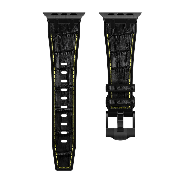 For Apple Watch Series 5 44mm Crocodile Texture Liquid Silicone Watch Band(Black Yellow Black) - Watch Bands by buy2fix | Online Shopping UK | buy2fix