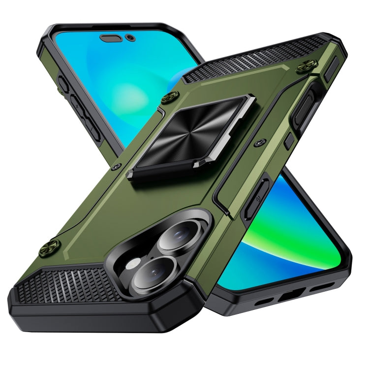 For iPhone 16 Shockproof Metal Holder Phone Case(Olive Green) - iPhone 16 Cases by buy2fix | Online Shopping UK | buy2fix