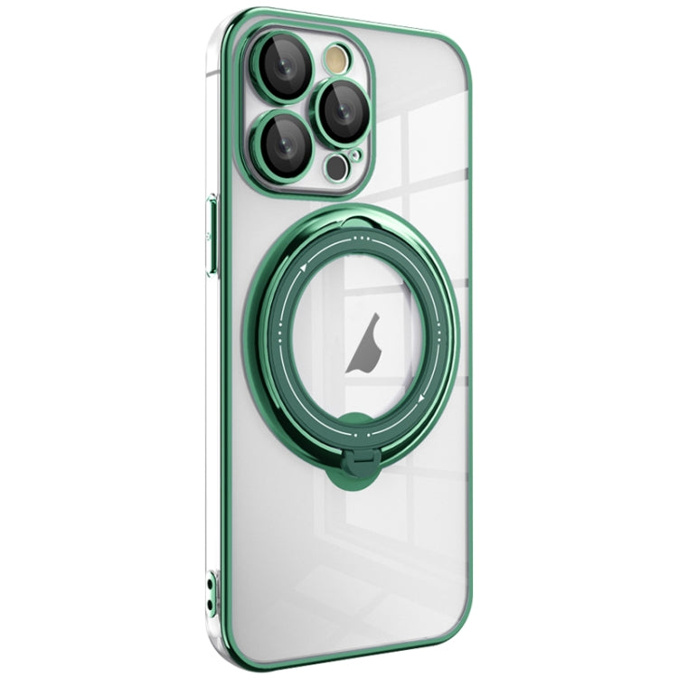 For iPhone 16 Pro Electroplating MagSafe 360 Degree Rotation Holder Shockproof Phone Case(Dark Green) - iPhone 16 Pro Cases by buy2fix | Online Shopping UK | buy2fix