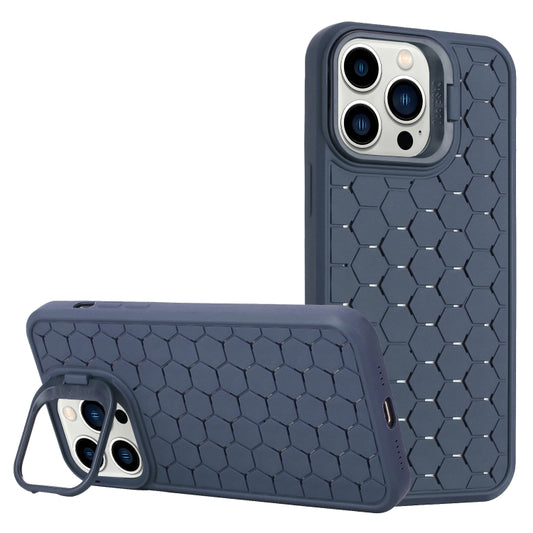 For iPhone 16 Pro Honeycomb Radiating Lens Holder TPU Phone Case(Blue) - iPhone 16 Pro Cases by buy2fix | Online Shopping UK | buy2fix