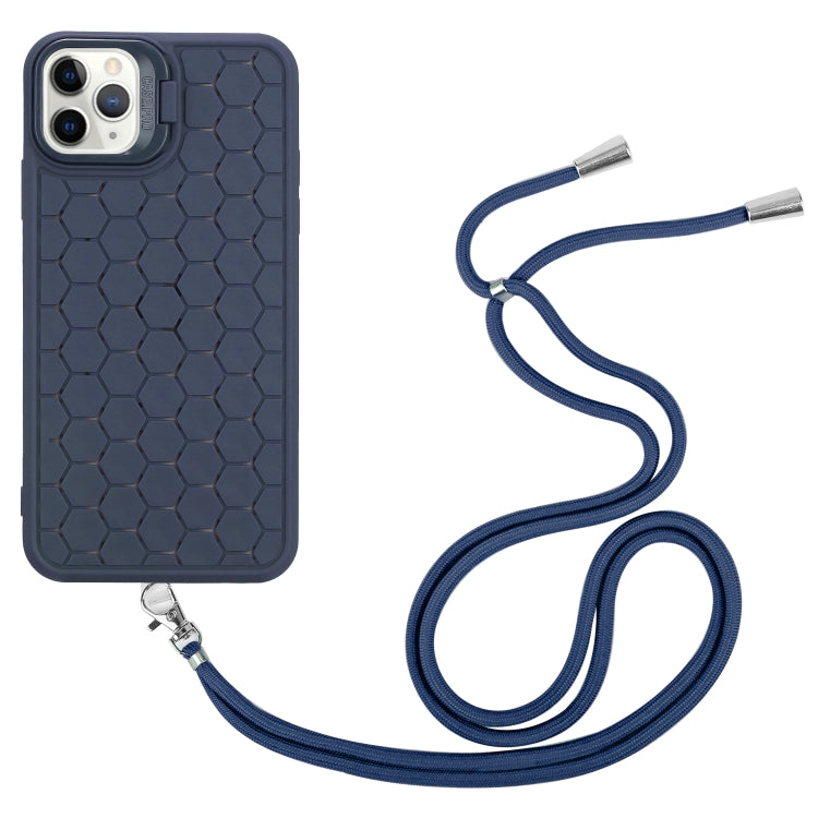 For iPhone 16 Pro Honeycomb Radiating Holder TPU Phone Case with Lanyard(Blue) - iPhone 16 Pro Cases by buy2fix | Online Shopping UK | buy2fix