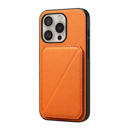 For iPhone 16 Pro Max D04 Calf Texture Dual Card Slot Holder Phone Case(Orange) - iPhone 16 Pro Max Cases by buy2fix | Online Shopping UK | buy2fix