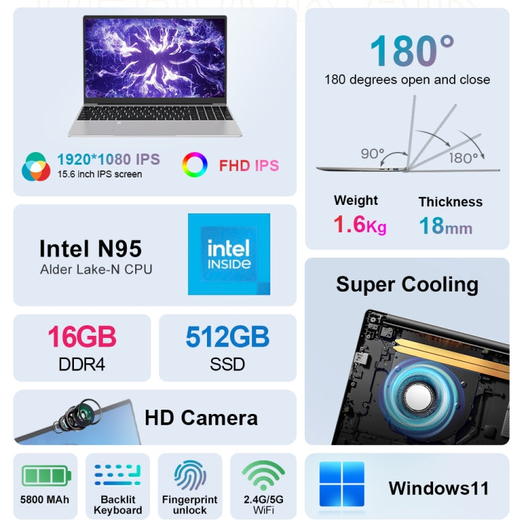 Ninkear N15 Air 15.6 inch Laptop, 16GB+512GB, Windows 11 Intel Celeron N95 Quad Core(US Plug) - Others by Ninkear | Online Shopping UK | buy2fix