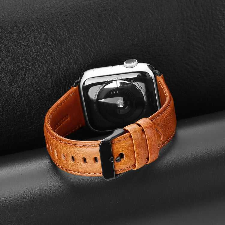 For Apple Watch Series 7 45mm DUX DUCIS Business Genuine Leather Watch Strap(Khaki) - Watch Bands by DUX DUCIS | Online Shopping UK | buy2fix