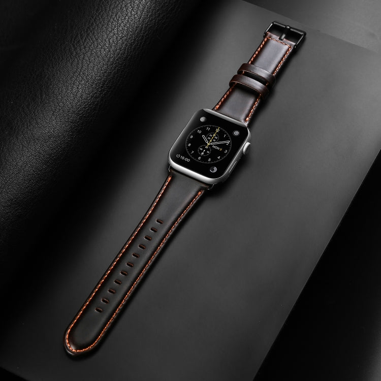 For Apple Watch Series 5 44mm DUX DUCIS Business Genuine Leather Watch Strap(Coffee) - Watch Bands by DUX DUCIS | Online Shopping UK | buy2fix