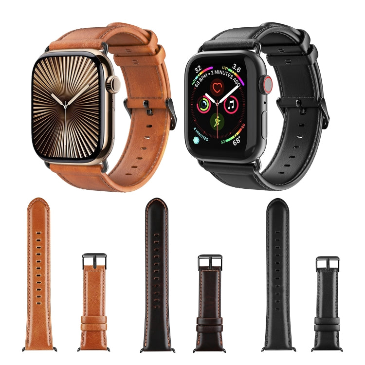 For Apple Watch SE 2023 40mm DUX DUCIS Business Genuine Leather Watch Strap(Black) - Watch Bands by DUX DUCIS | Online Shopping UK | buy2fix