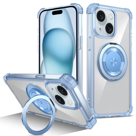 For iPhone 15 Plus Gold Shield CD Pattern MagSafe Magnetic Phone Case with Rotating Stand(Transparent Blue) - iPhone 15 Plus Cases by buy2fix | Online Shopping UK | buy2fix