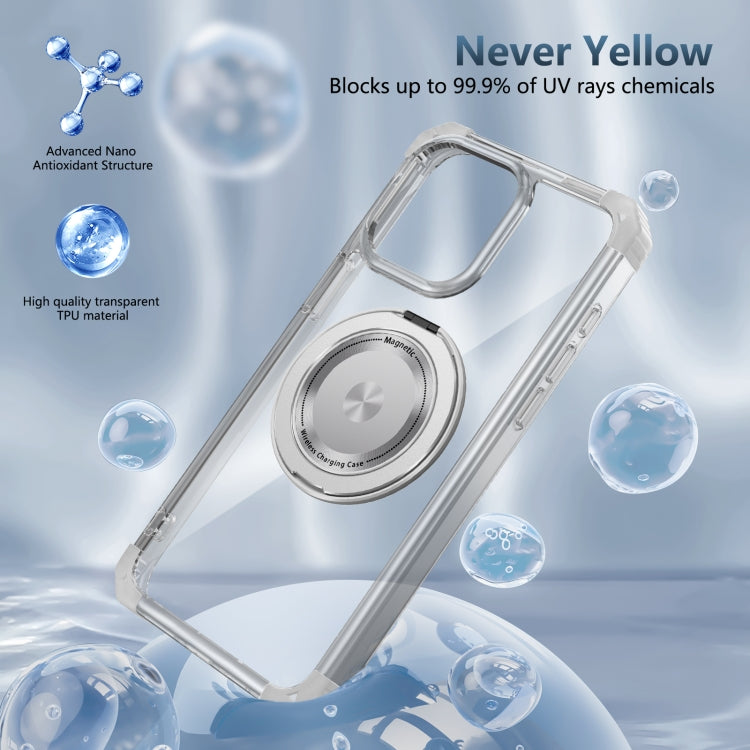 For iPhone 13 Pro Gold Shield CD Pattern MagSafe Magnetic Phone Case with Rotating Stand(Transparent) - iPhone 13 Pro Cases by buy2fix | Online Shopping UK | buy2fix