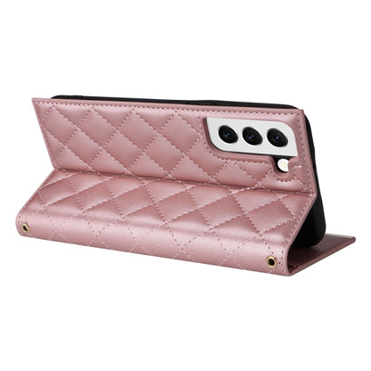 For Samsung Galaxy S22 5G Crossbody Rhombic Sucker Leather Phone Case(Rose Gold) - Galaxy S22 5G Cases by buy2fix | Online Shopping UK | buy2fix