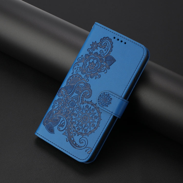 For iPhone SE 2024 Datura Flower Embossed Flip Leather Phone Case(Blue) - More iPhone Cases by buy2fix | Online Shopping UK | buy2fix