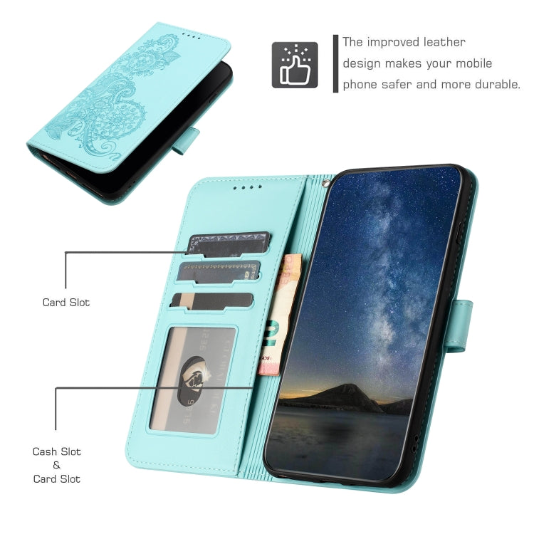 For iPhone SE 2024 Datura Flower Embossed Flip Leather Phone Case(Light Blue) - More iPhone Cases by buy2fix | Online Shopping UK | buy2fix