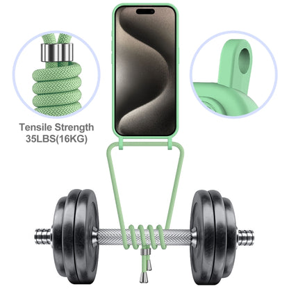 For iPhone 16 Pro Max Integrated Card Bag Solid Color Liquid Silicone Phone Case with Lanyard(Green) - iPhone 16 Pro Max Cases by buy2fix | Online Shopping UK | buy2fix