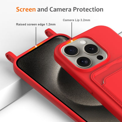 For iPhone 16 Pro Integrated Card Bag Solid Color Liquid Silicone Phone Case with Lanyard(Red) - iPhone 16 Pro Cases by buy2fix | Online Shopping UK | buy2fix