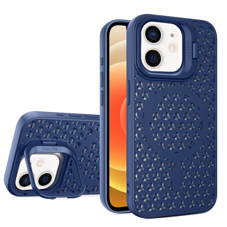 For iPhone 12 Hollow Cooling Lens Holder MagSafe Magnetic TPU Phone Case(Blue) - iPhone 12 / 12 Pro Cases by buy2fix | Online Shopping UK | buy2fix