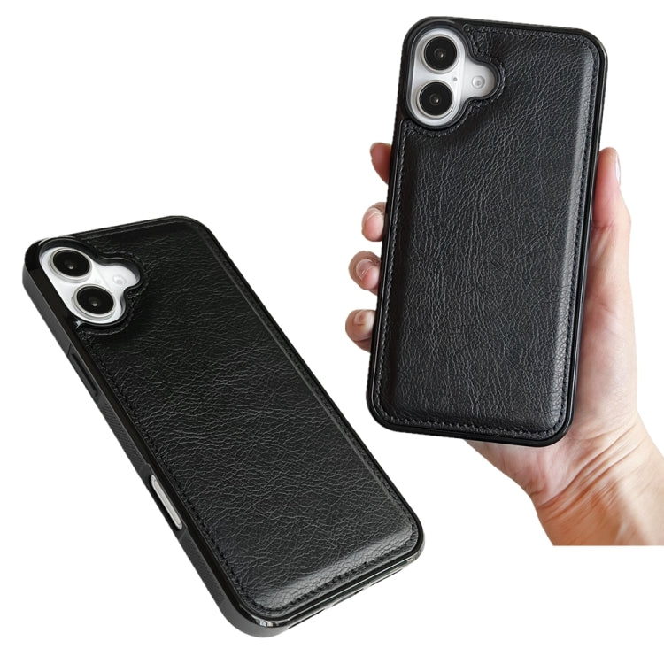 For iPhone 16 Cowhide Texture Back Cover Phone Case(Black) - iPhone 16 Cases by buy2fix | Online Shopping UK | buy2fix