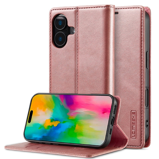 For iPhone 16 LC.IMEEKE Strong Magnetism Microfiber Leather Phone Case(Rose Gold) - iPhone 16 Cases by LC.IMEEKE | Online Shopping UK | buy2fix