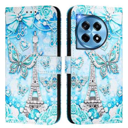 For OnePlus 12 5G Global Colored Drawing Pattern Plain Weave Leather Phone Case(Tower Butterfly) - OnePlus Cases by buy2fix | Online Shopping UK | buy2fix