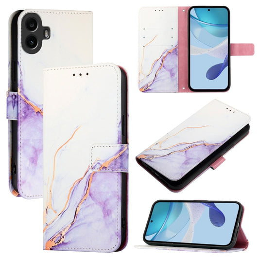 For Nothing CMF Phone 1 PT003 Marble Pattern Flip Leather Phone Case(White Purple) - More Brand by buy2fix | Online Shopping UK | buy2fix