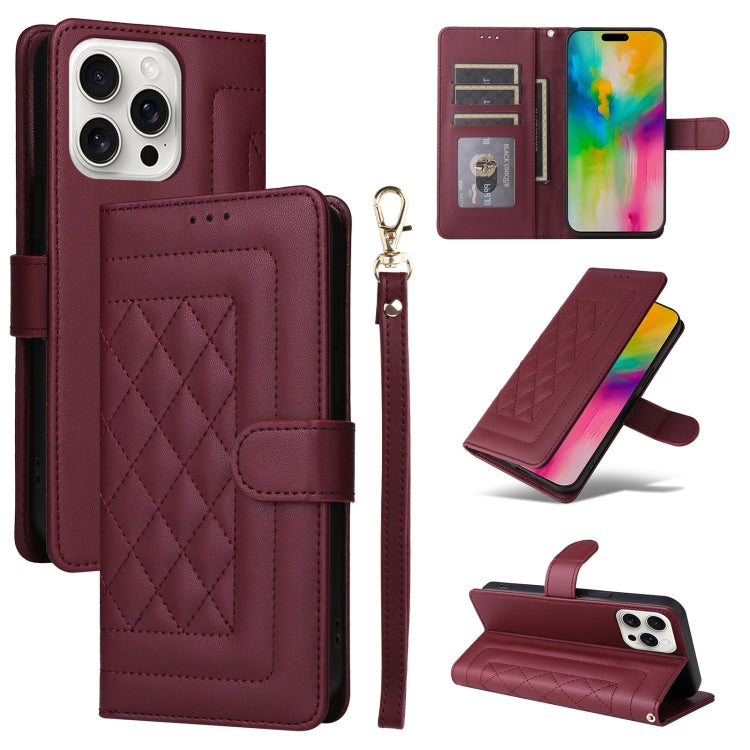 For iPhone 16 Pro Max Diamond Lattice Leather Flip Phone Case(Wine Red) - iPhone 16 Pro Max Cases by buy2fix | Online Shopping UK | buy2fix