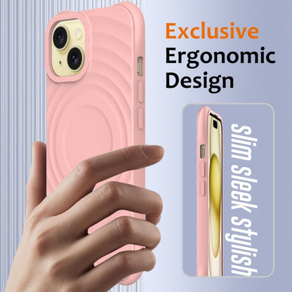 For iPhone 14 Wave Texture MagSafe Magnetic Liquid Silicone Phone Case(Pink) - iPhone 14 Cases by buy2fix | Online Shopping UK | buy2fix