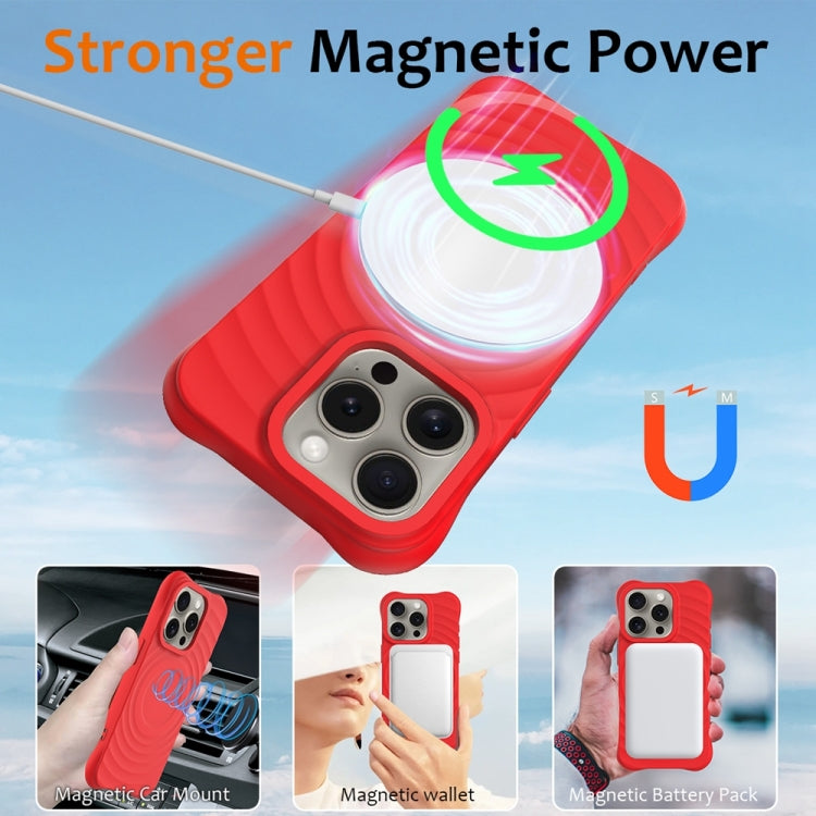 For iPhone 12 Pro Max Wave Texture MagSafe Magnetic Liquid Silicone Phone Case(Red) - iPhone 12 Pro Max Cases by buy2fix | Online Shopping UK | buy2fix