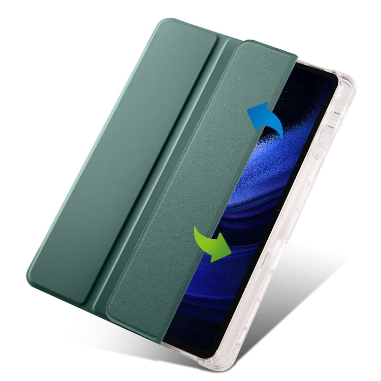 For iPad Pro 13 2024 3-fold Clear TPU Smart Leather Tablet Case with Pen Slot(Dark Green) - iPad Pro 13 2024 Cases by buy2fix | Online Shopping UK | buy2fix