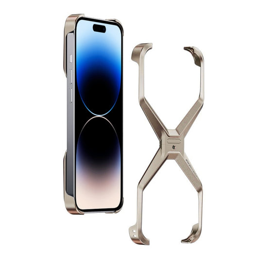 For iPhone 13 Pro Max / 14 Pro Max Frameless X-shaped Metal Phone Case(Titanium Gold) - iPhone 14 Pro Max Cases by buy2fix | Online Shopping UK | buy2fix