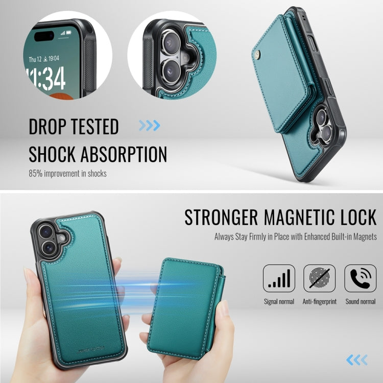 For iPhone 16 Plus JEEHOOD J05 Business Magnetic Style RFID Leather Phone Case(Blue Green) - iPhone 16 Plus Cases by JEEHOOD | Online Shopping UK | buy2fix