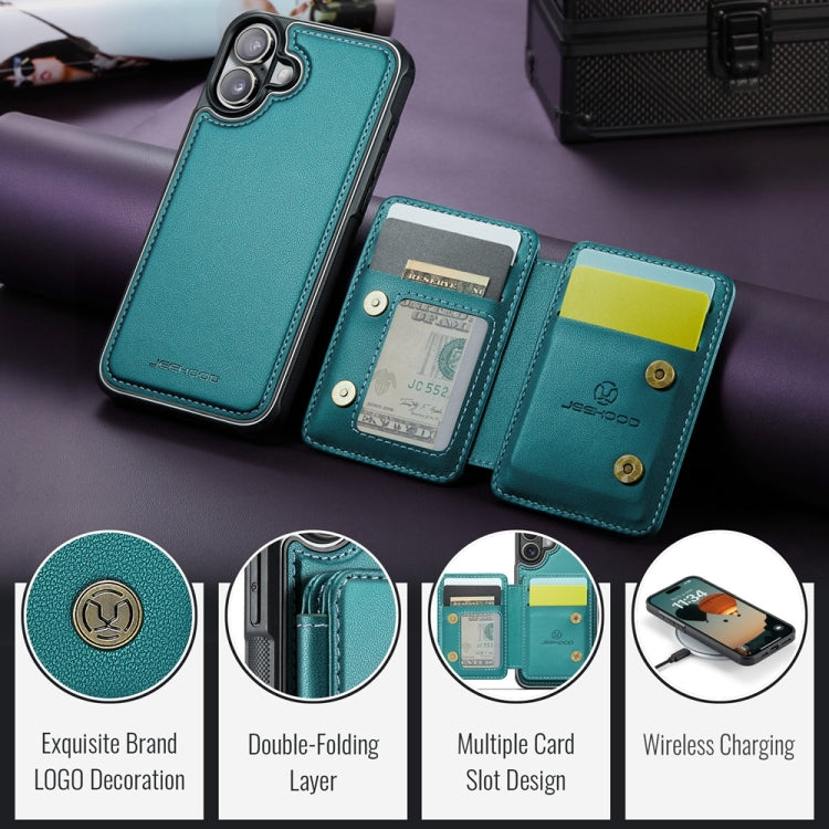 For iPhone 16 Plus JEEHOOD J05 Business Magnetic Style RFID Leather Phone Case(Blue Green) - iPhone 16 Plus Cases by JEEHOOD | Online Shopping UK | buy2fix