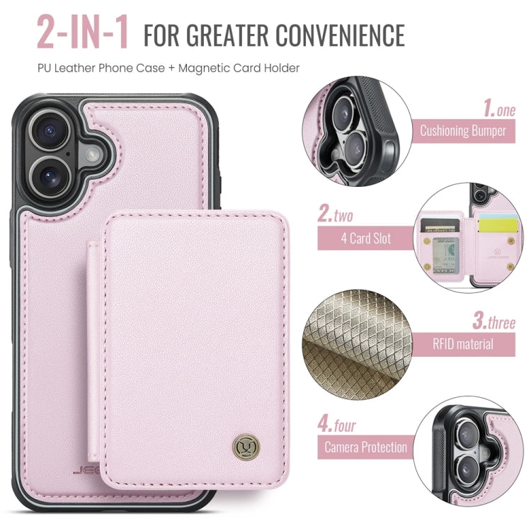 For iPhone 16 Plus JEEHOOD J05 Business Magnetic Style RFID Leather Phone Case(Pink) - iPhone 16 Plus Cases by JEEHOOD | Online Shopping UK | buy2fix