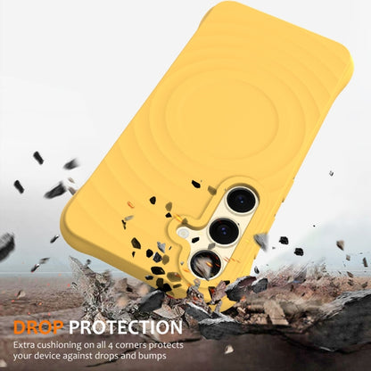 For Samsung Galaxy S25 5G Wave Texture MagSafe Magnetic Liquid Silicone Phone Case(Yellow) - Galaxy S25 5G Cases by buy2fix | Online Shopping UK | buy2fix