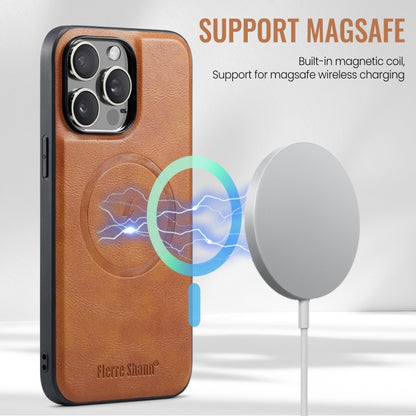 For iPhone 15 Pro Max Fierre Shann Oil Wax Cow Leather Magnetic Card Holder Phone Case(Brown) - iPhone 15 Pro Max Cases by FIERRE SHANN | Online Shopping UK | buy2fix