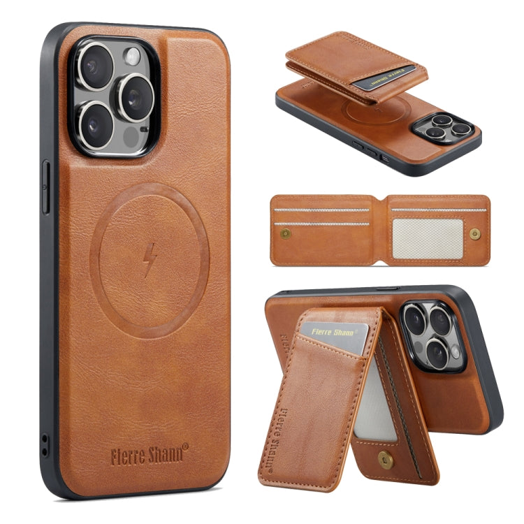 For iPhone 16 Pro Fierre Shann Oil Wax Cow Leather Magnetic Card Holder Phone Case(Brown) - iPhone 16 Pro Cases by FIERRE SHANN | Online Shopping UK | buy2fix