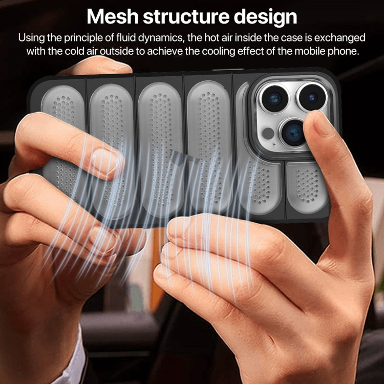 For iPhone 15 Cooling Armor Translucent Mesh Breathable Phone Case(Grey) - iPhone 15 Cases by buy2fix | Online Shopping UK | buy2fix