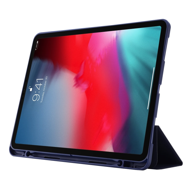 For iPad Air 11 2024 Skin Feel Tri-fold Leather Tablet Case with Pen Slot(Dark Blue) - iPad Air 11 2024 Cases by buy2fix | Online Shopping UK | buy2fix