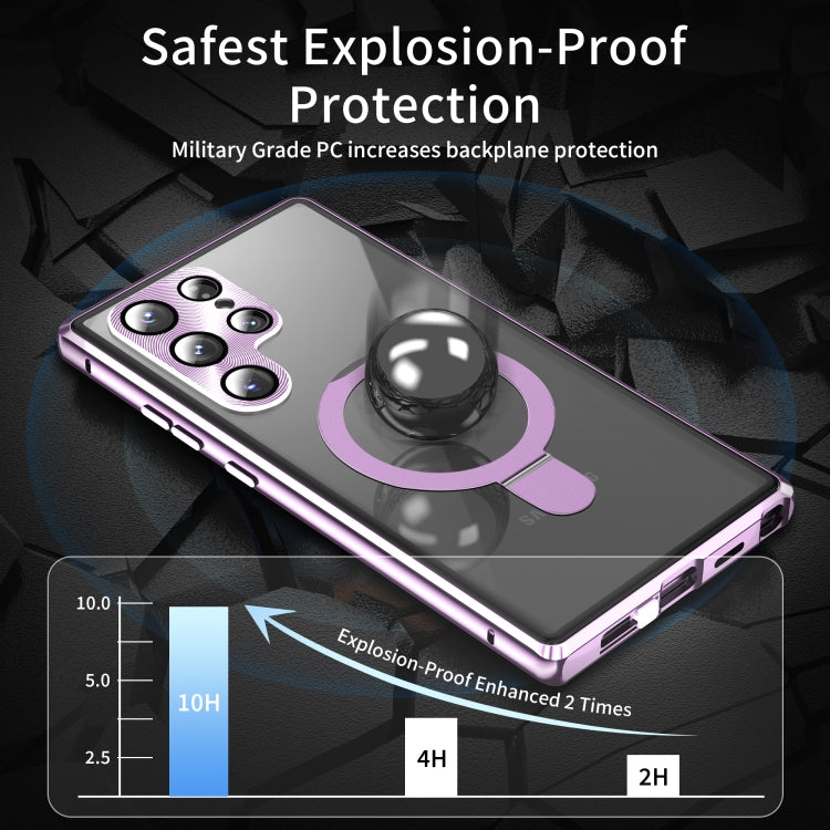 For Samsung Galaxy S23 Ultra 5G MagSafe Magnetic Privacy Frosted Tempered Glass Holder Phone Case(Purple) - Galaxy S23 Ultra 5G Cases by buy2fix | Online Shopping UK | buy2fix