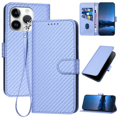 For iPhone 16 Pro YX0070 Carbon Fiber Buckle Leather Phone Case with Lanyard(Light Purple) - iPhone 16 Pro Cases by buy2fix | Online Shopping UK | buy2fix