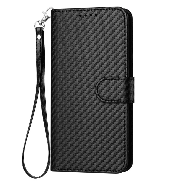 For iPhone 16 Plus YX0070 Carbon Fiber Buckle Leather Phone Case with Lanyard(Black) - iPhone 16 Plus Cases by buy2fix | Online Shopping UK | buy2fix