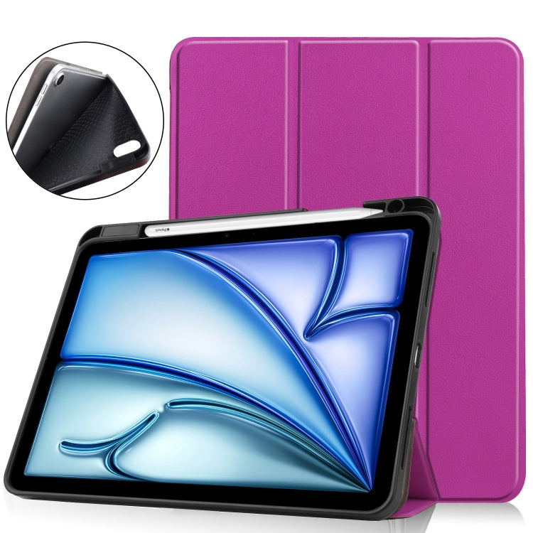 For iPad Air 11 2024 Custer TPU Pure Color 3-Fold Holder Smart Leather Tablet Case(Purple) - iPad Air 11 2024 Cases by buy2fix | Online Shopping UK | buy2fix