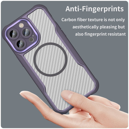 For iPhone 15 Pro Max Carbon Fiber Texture MagSafe Translucent Phone Case(Purple) - iPhone 15 Pro Max Cases by buy2fix | Online Shopping UK | buy2fix